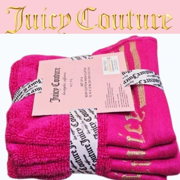 Juicy Couture Home Set of 4 Juicy Logo Stripe Embrodried Wash Towels - Picture 1 of 6